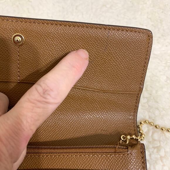 COACH Khaki/Acorn Coated Canvas Trifold Signature Wallet w/Lanyard F53763 - Picture 14 of 16